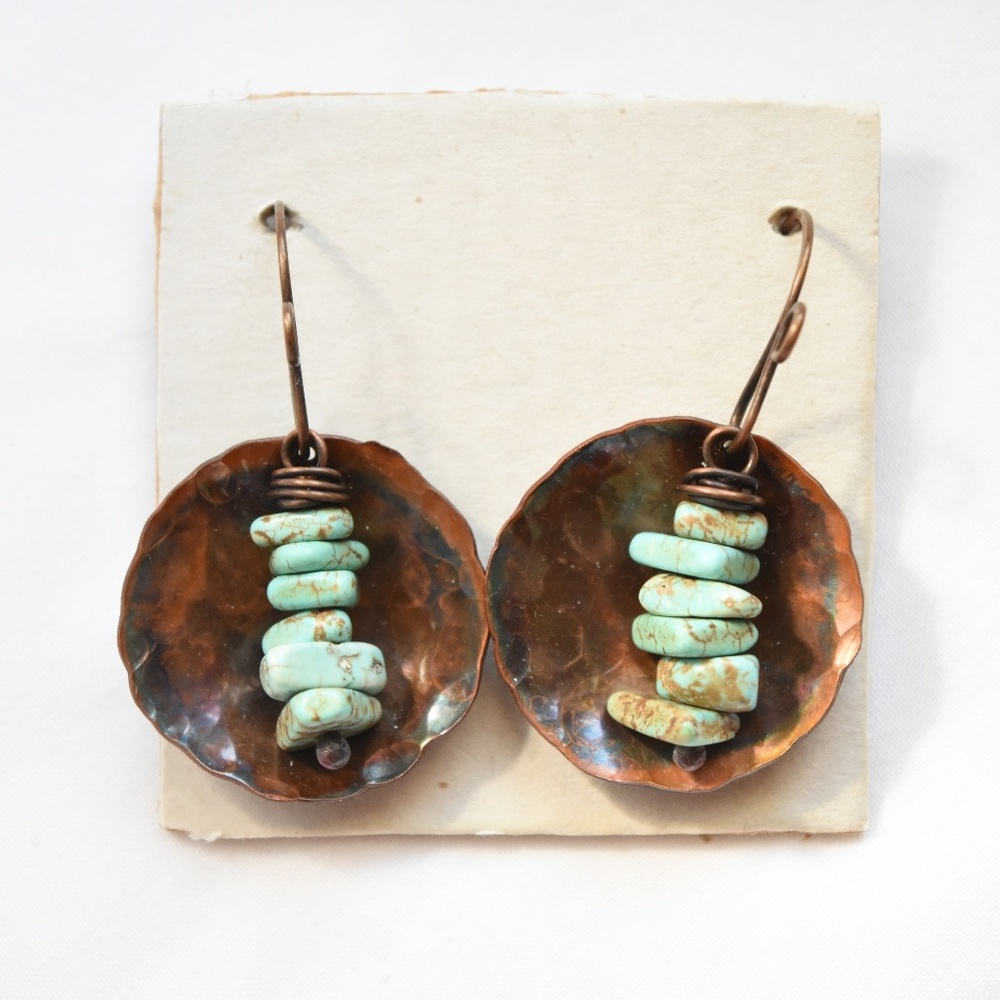 Antiqued Copper & Genuine Turquoise Earrings Boho
